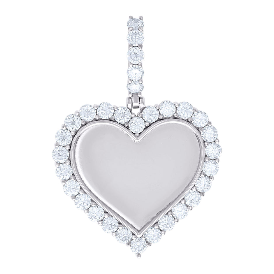 925 Sterling Silver Womens Round 6.39ct Moissanite Heart Memory Picture Frame Charm Pendant