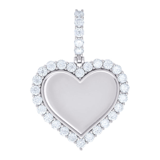 925 Sterling Silver Womens Round 6.39ct Moissanite Heart Memory Picture Frame Charm Pendant