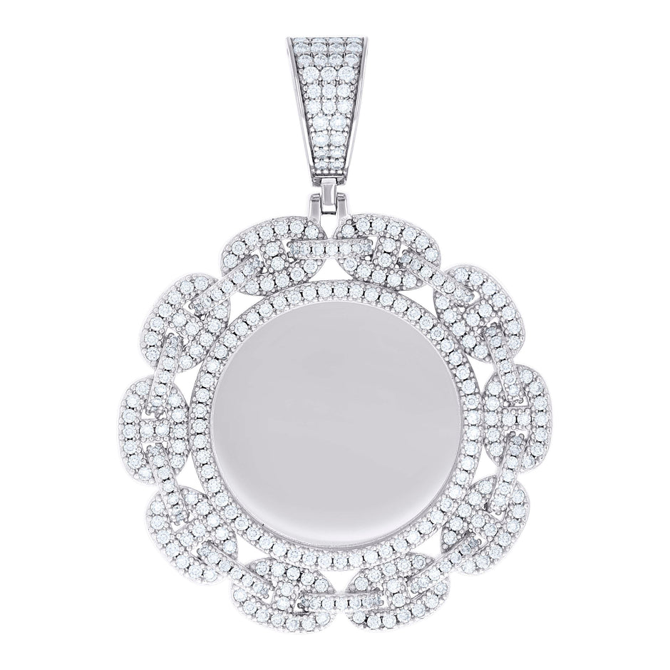 925 Sterling Silver Unisex Round 4.38ct Moissanite Memory Picture Frame Charm Pendant