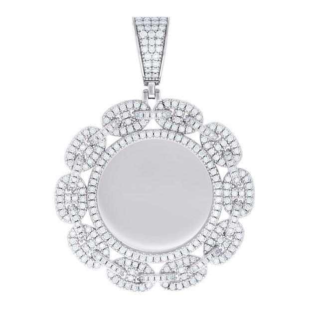 925 Sterling Silver Unisex Round 4.38ct Moissanite Memory Picture Frame Charm Pendant