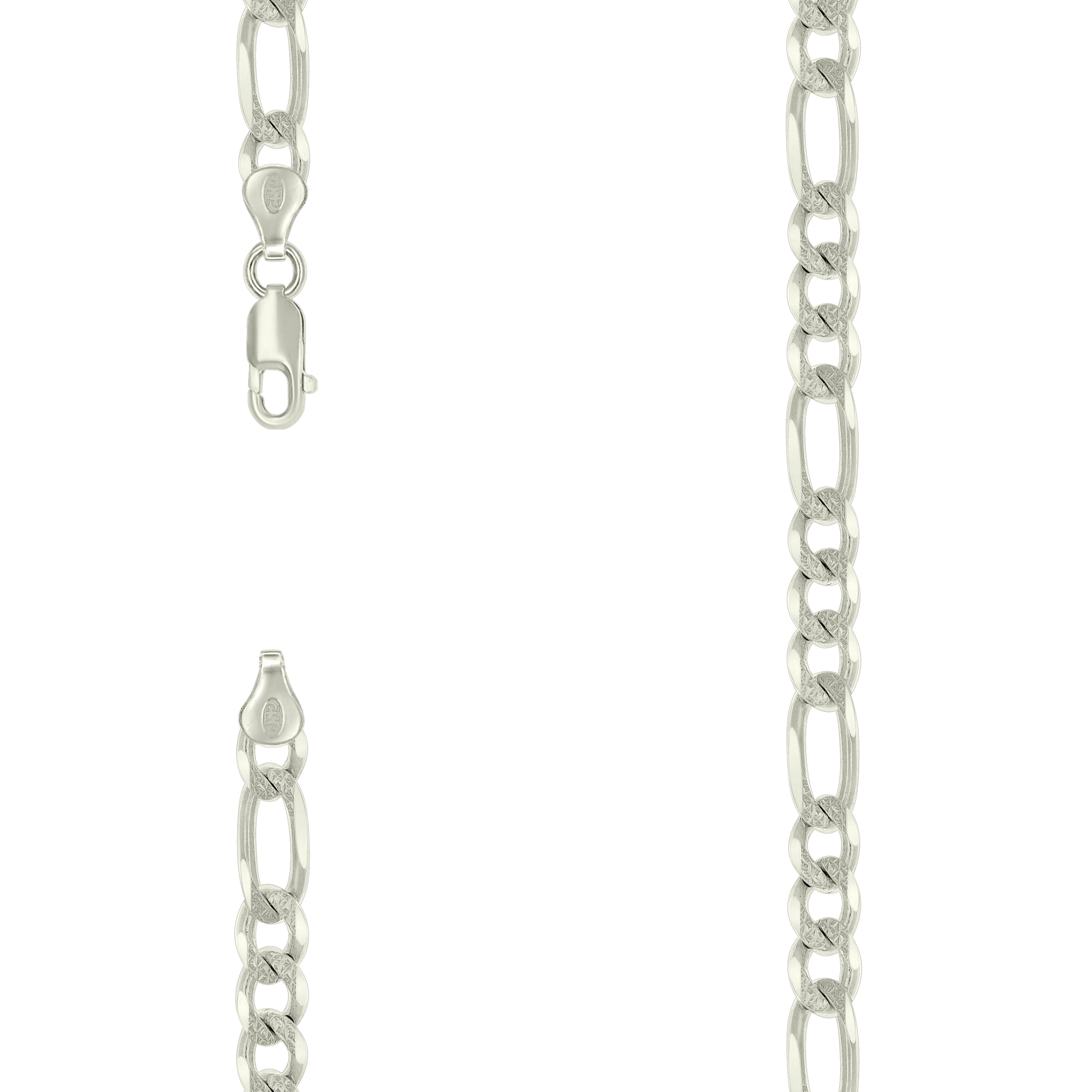 925 Sterling Silver Solid Pave Classic Figaro Silver Plated 180 7.0mm-8