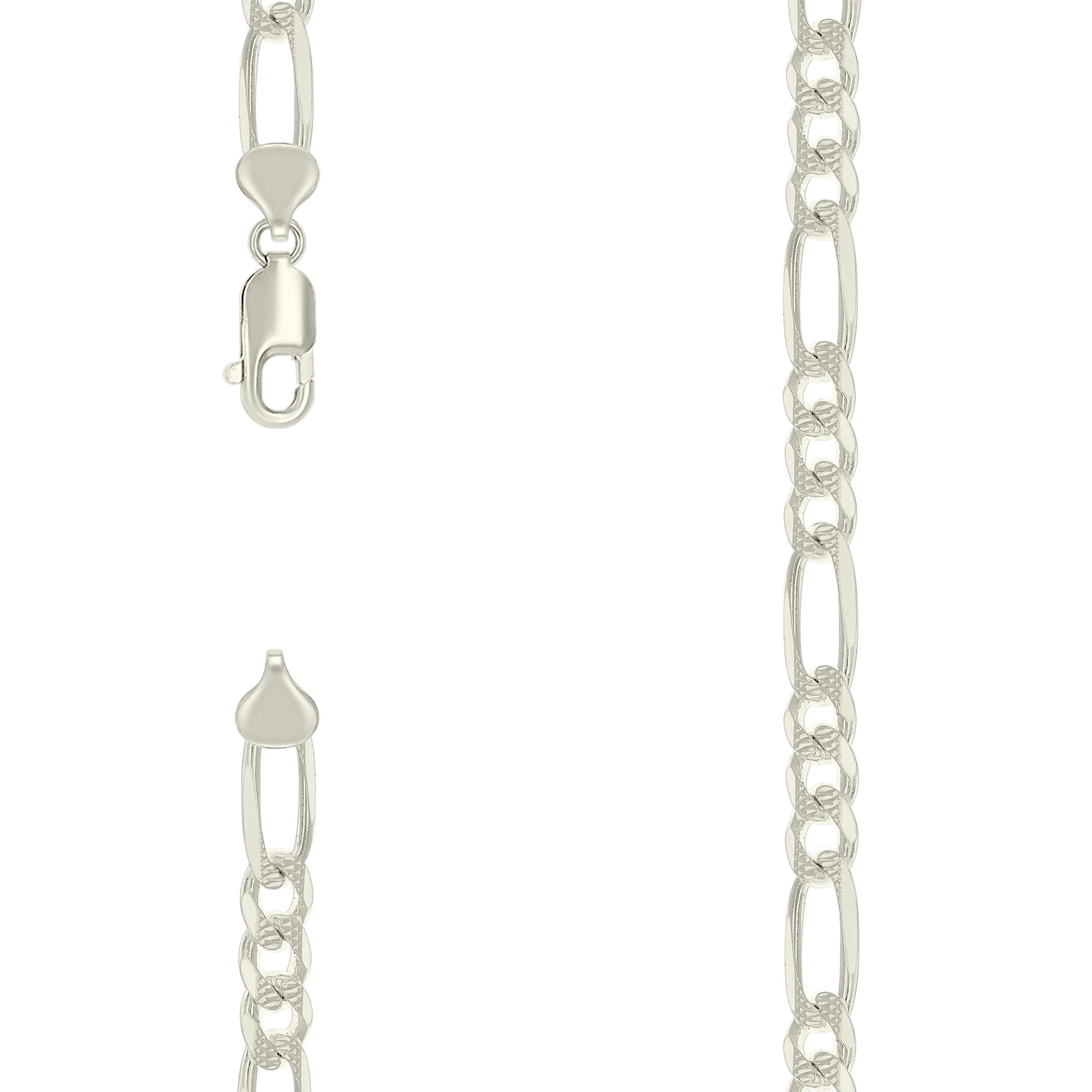 925 Sterling Silver Solid Pave Classic Figaro Silver Plated 200 8.0mm-7