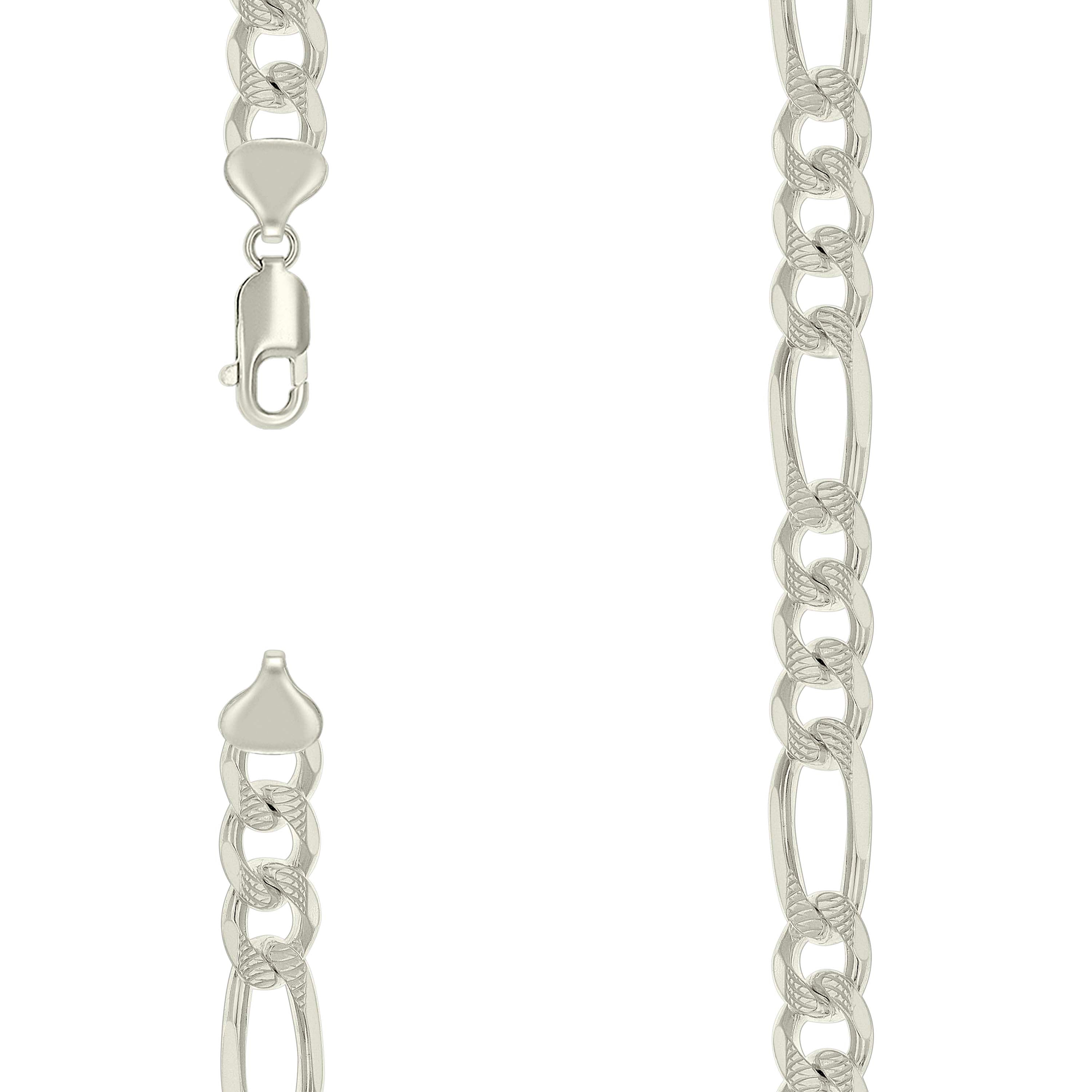 925 Sterling Silver Solid Pave Classic Figaro Silver Plated 250 9.5mm-20