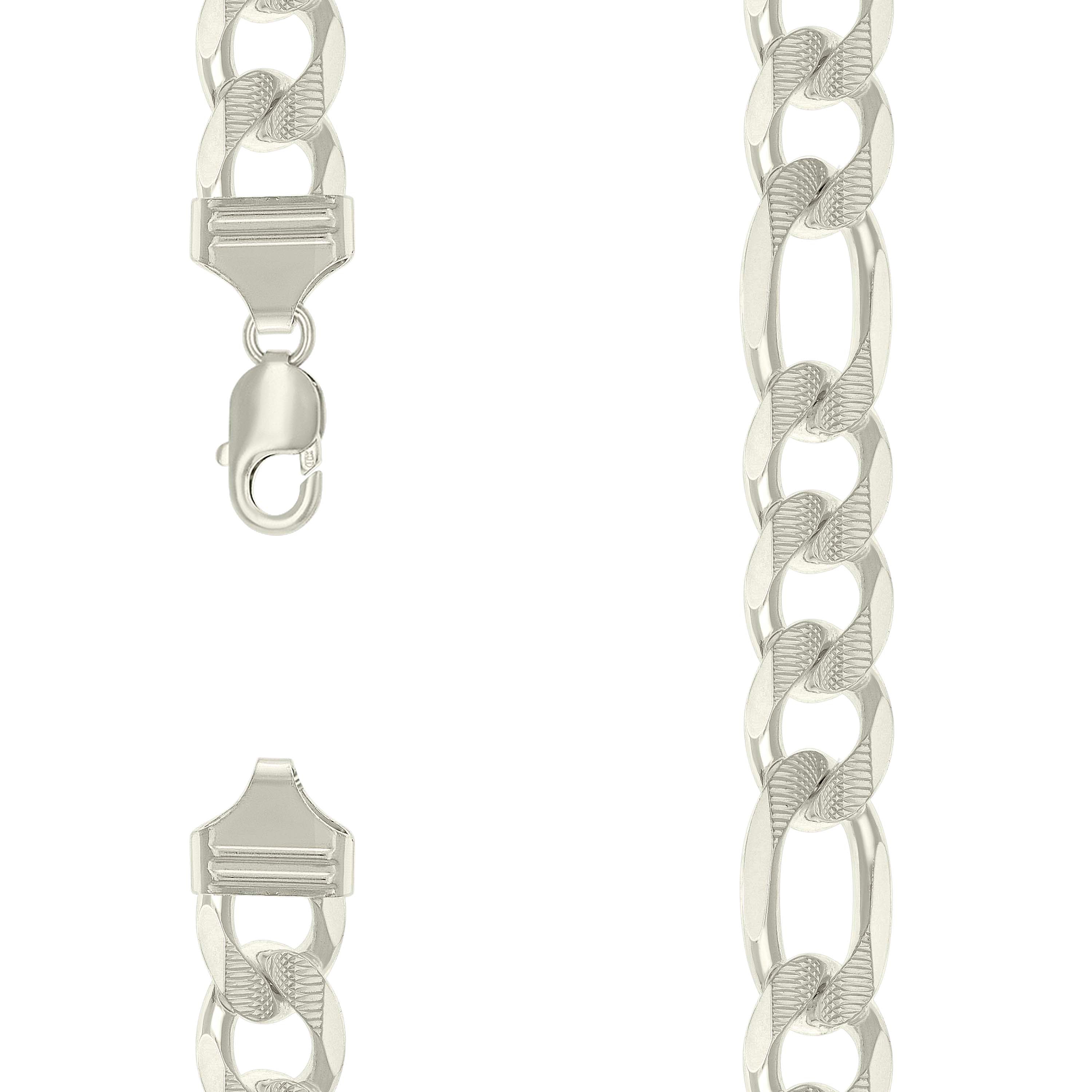 925 Sterling Silver Solid Pave Classic Figaro Silver Plated 400 14.0mm-26