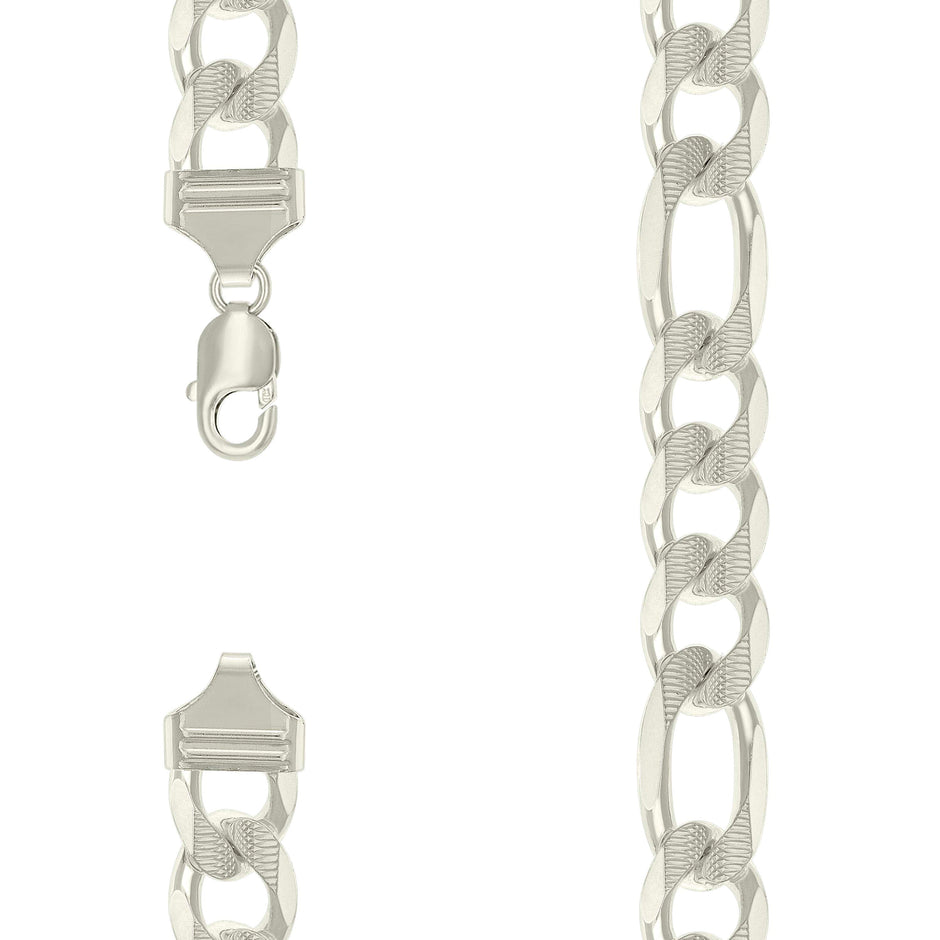 925 Sterling Silver Solid Pave Classic Figaro Silver Plated 400 14.0mm-26" - SLV-137497
