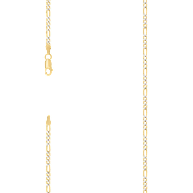 925 Sterling Silver Pave Super Flat Figaro Chain Two Tone 080 2.6mm-8"