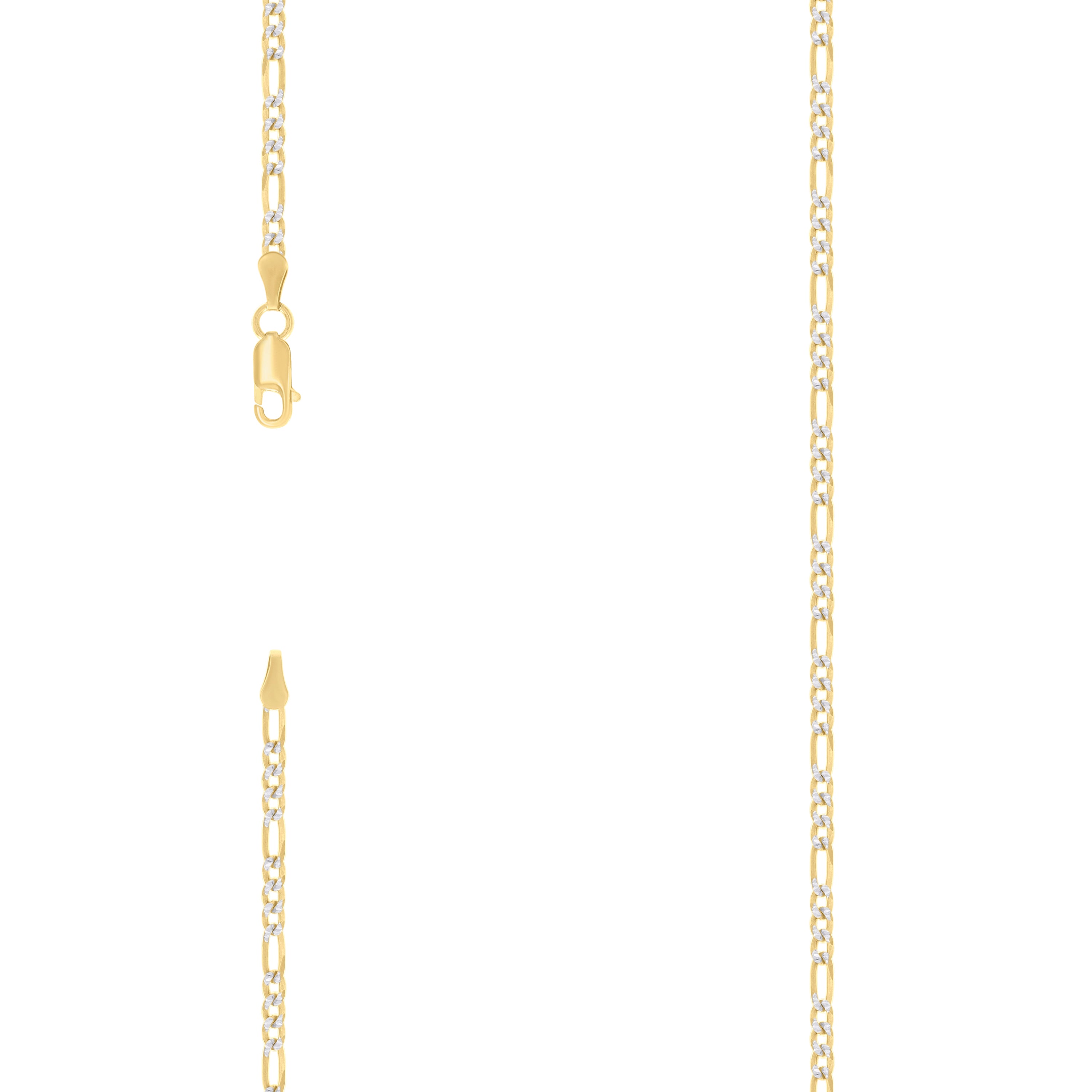 925 Sterling Silver Pave Super Flat Figaro Chain Two Tone 080 2.6mm-22
