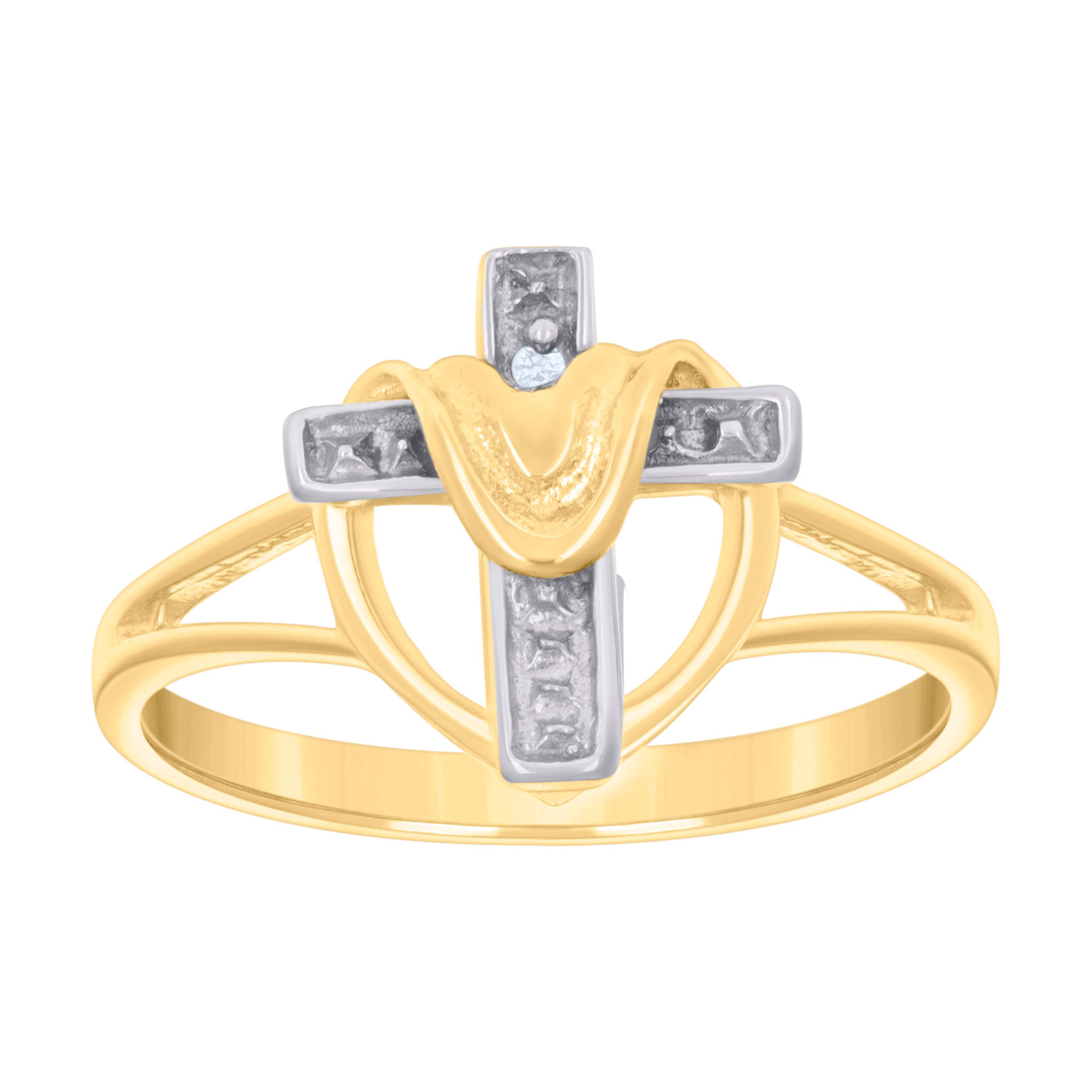 10kt Two-tone Gold Womens Draped Cross Religious Ring