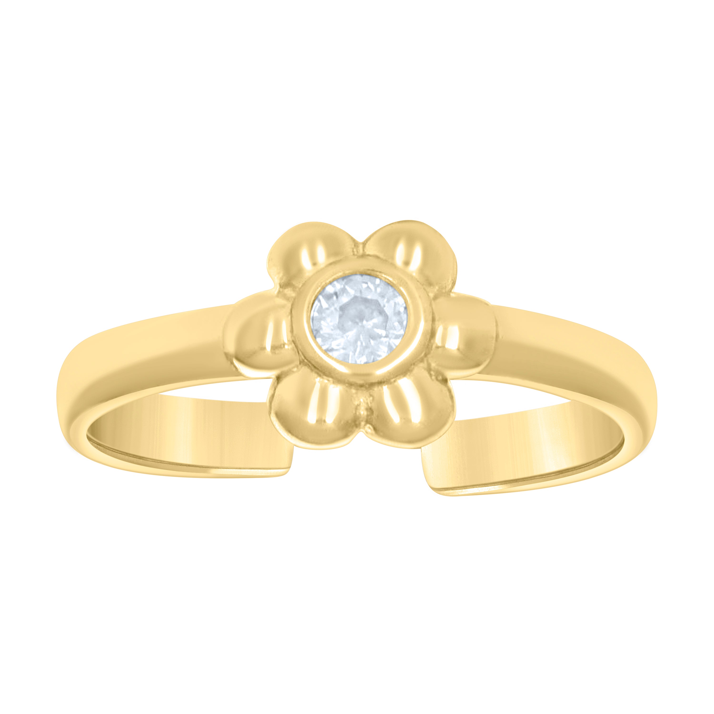 10kt Yellow Gold Womens Cubic-Zirconia Flower Toe Ring
