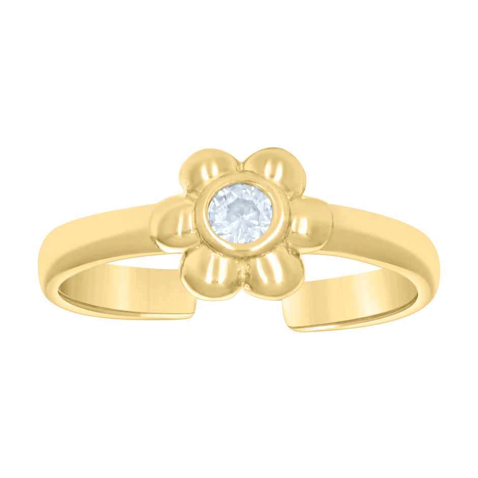 10kt Yellow Gold Womens Cubic-Zirconia Flower Toe Ring