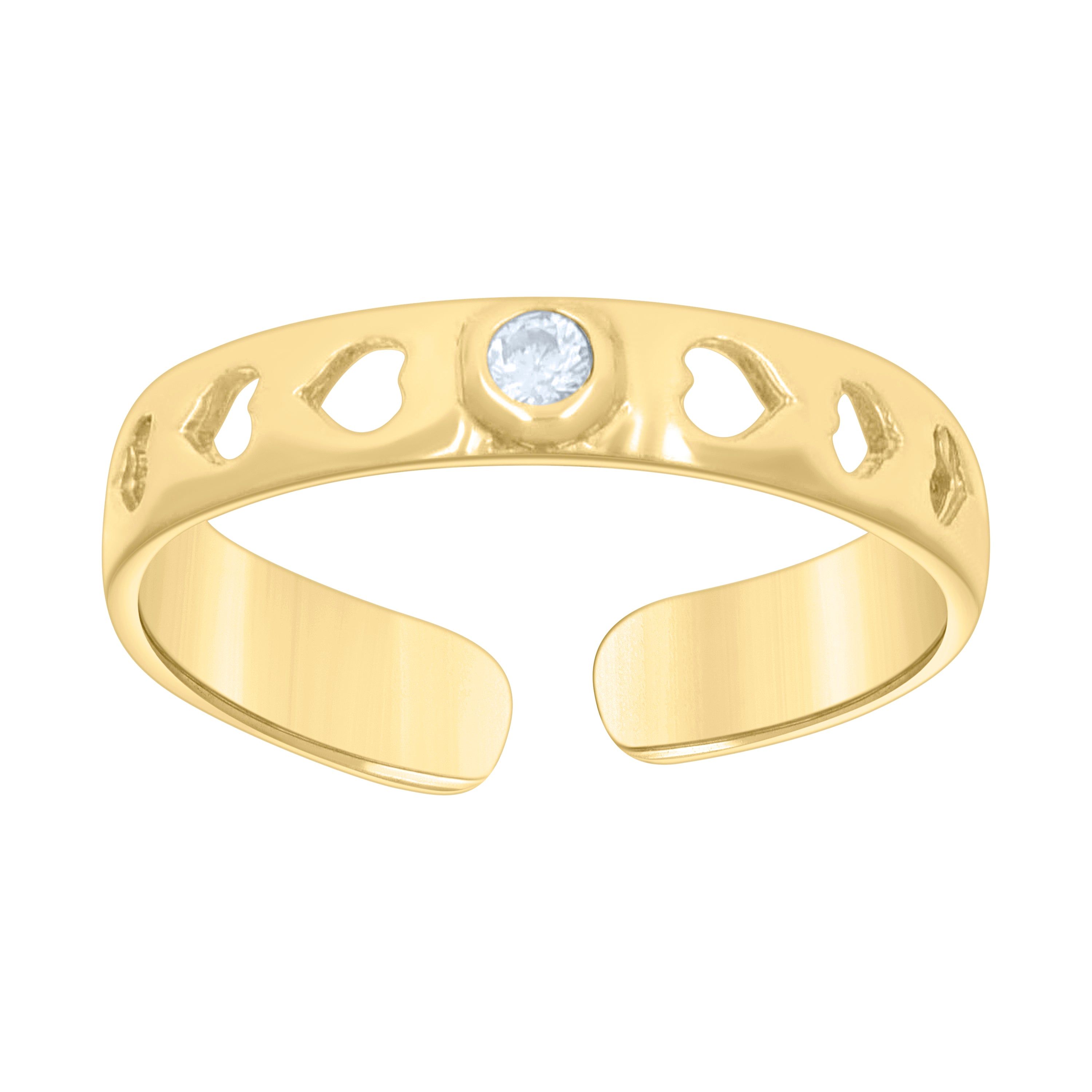 10kt Yellow Gold Womens Cubic-Zirconia Cutout Hearts Toe Ring