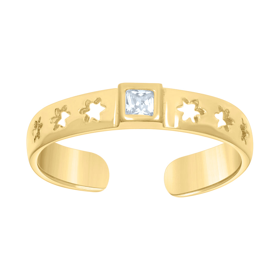 10kt Yellow Gold Womens Princess-cut Cubic-Zirconia Cutout Flowers Square Head Toe Ring