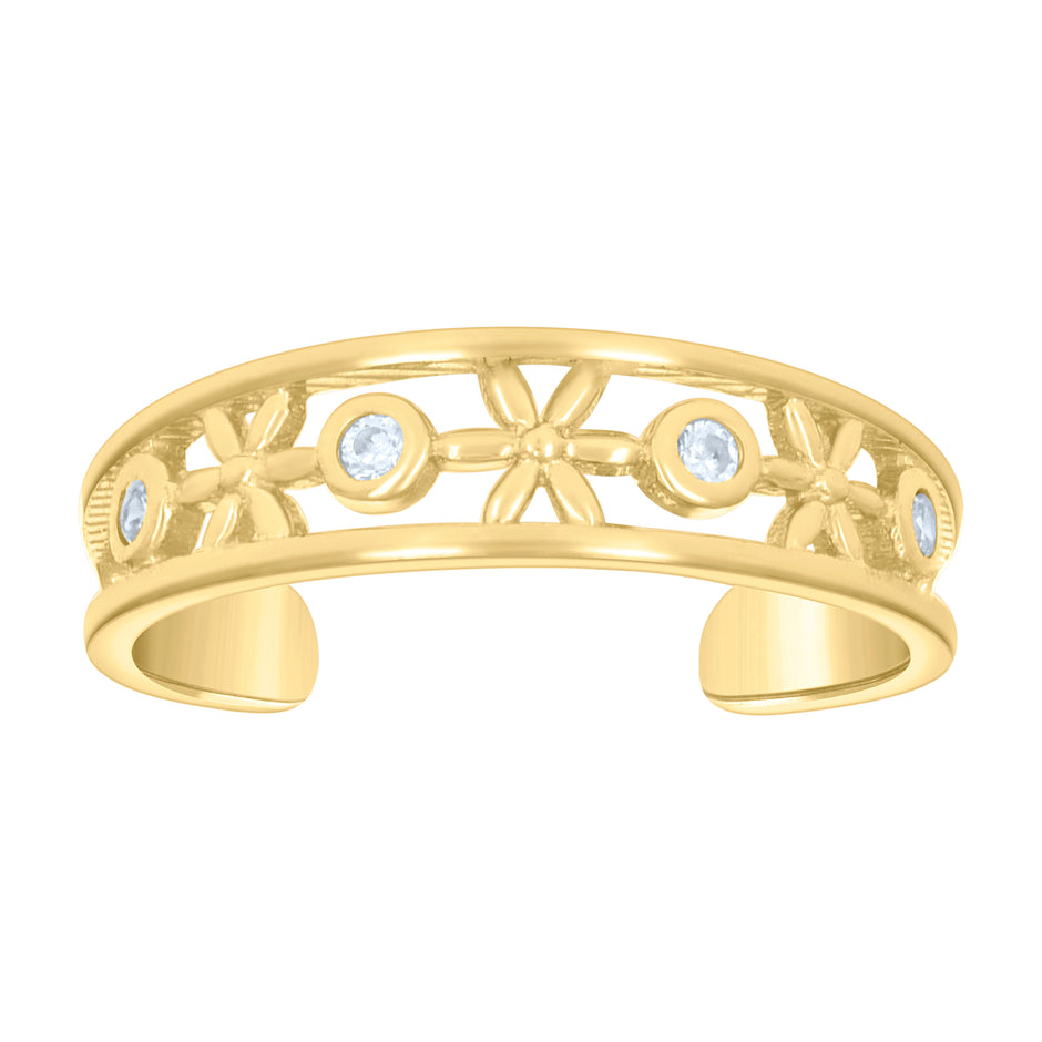 10kt Yellow Gold Womens Cubic-Zirconia Floral Fashion Toe Ring