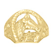 10kt Yellow Gold Mens Horse Head Horseshoe Good Luck Ring