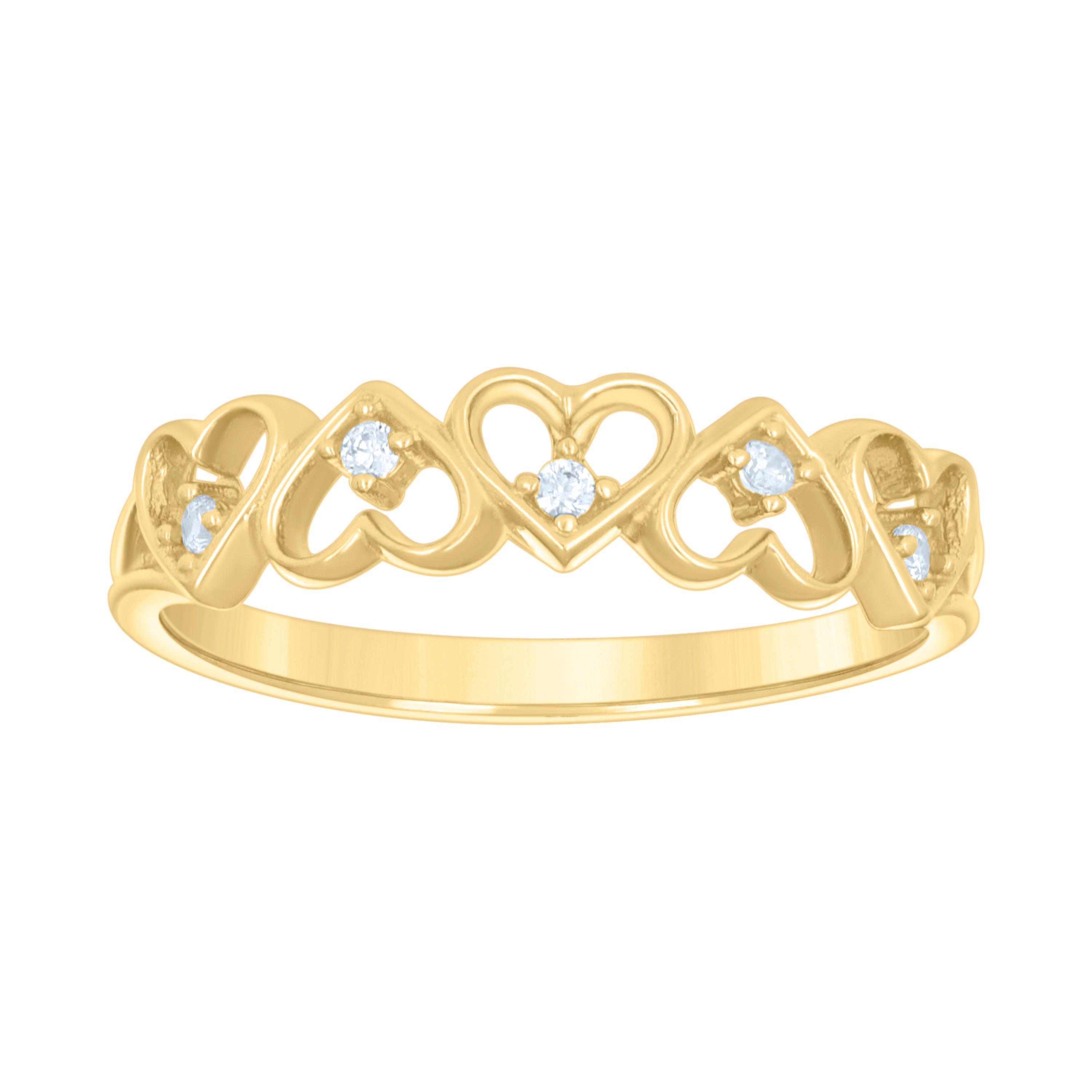 10kt Yellow Gold Womens Cubic-Zirconia Love Multi Hearts Ring