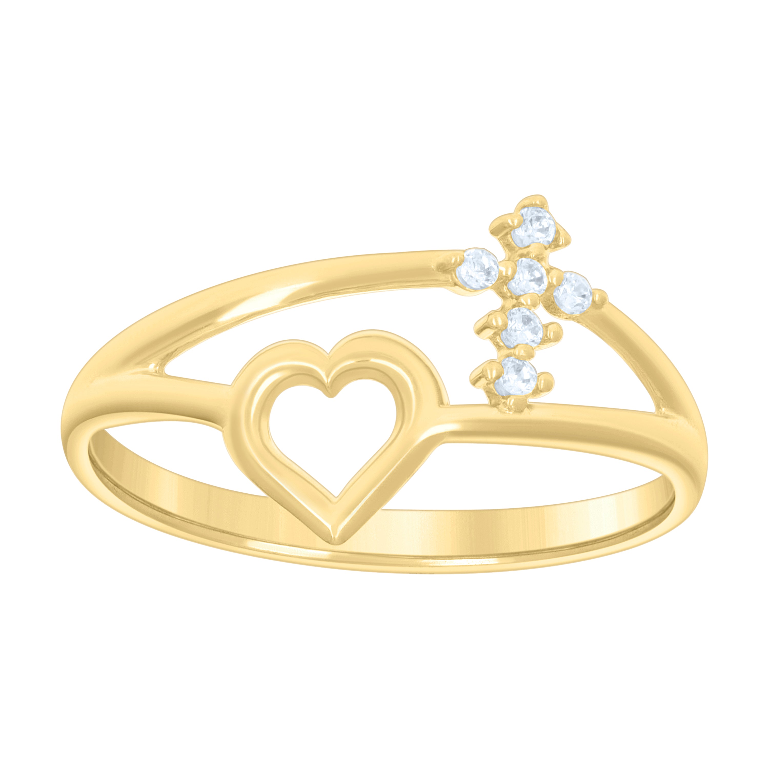 10kt Yellow Gold Womens Cubic-Zirconia Cross Heart Ring