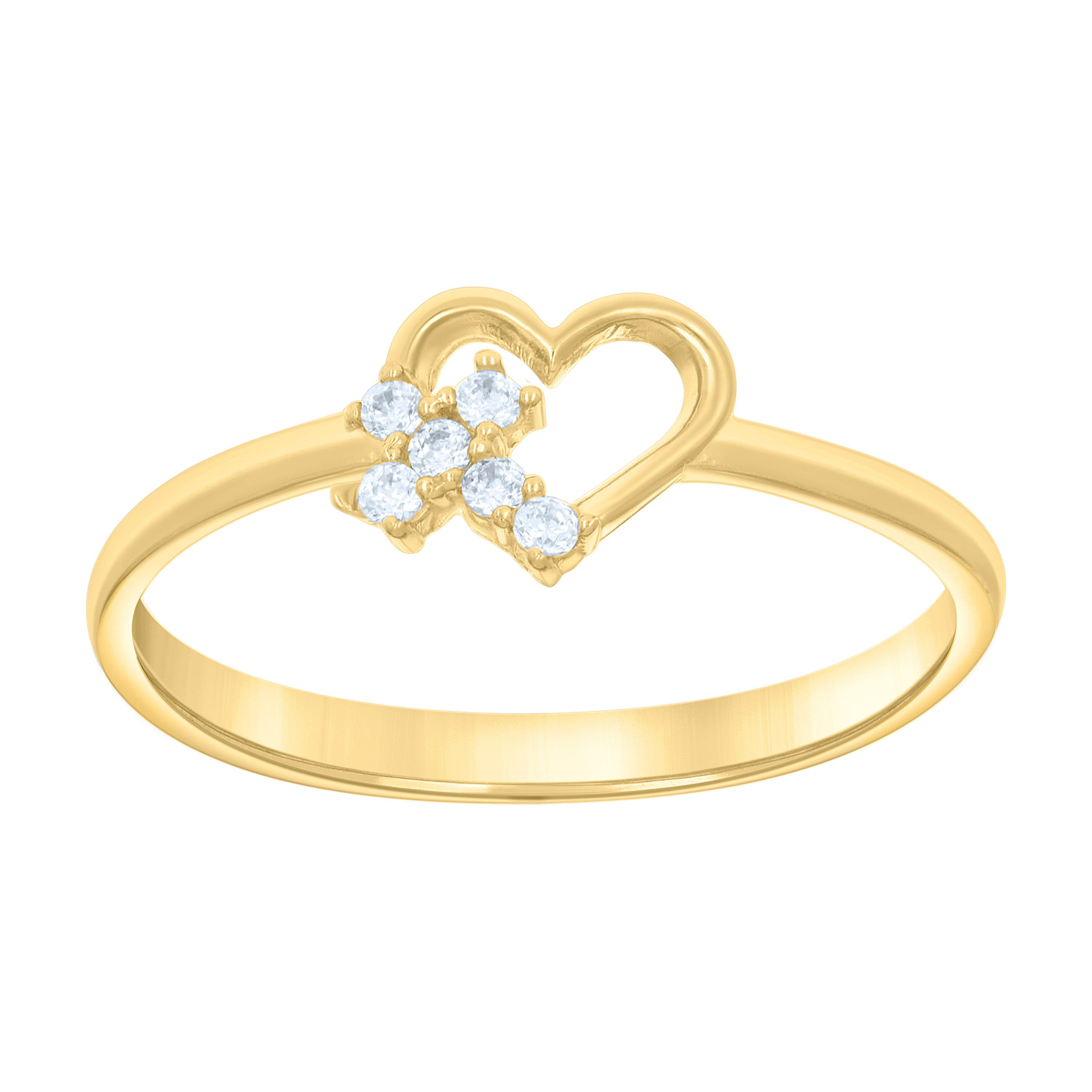 10kt Yellow Gold Womens Cubic-Zirconia Cross Heart Ring
