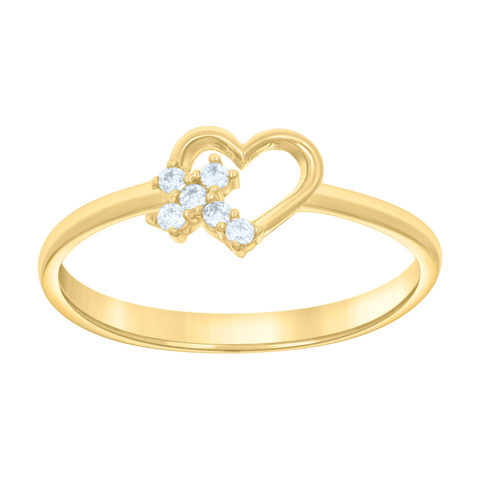 10kt Yellow Gold Womens Cubic-Zirconia Cross Heart Ring