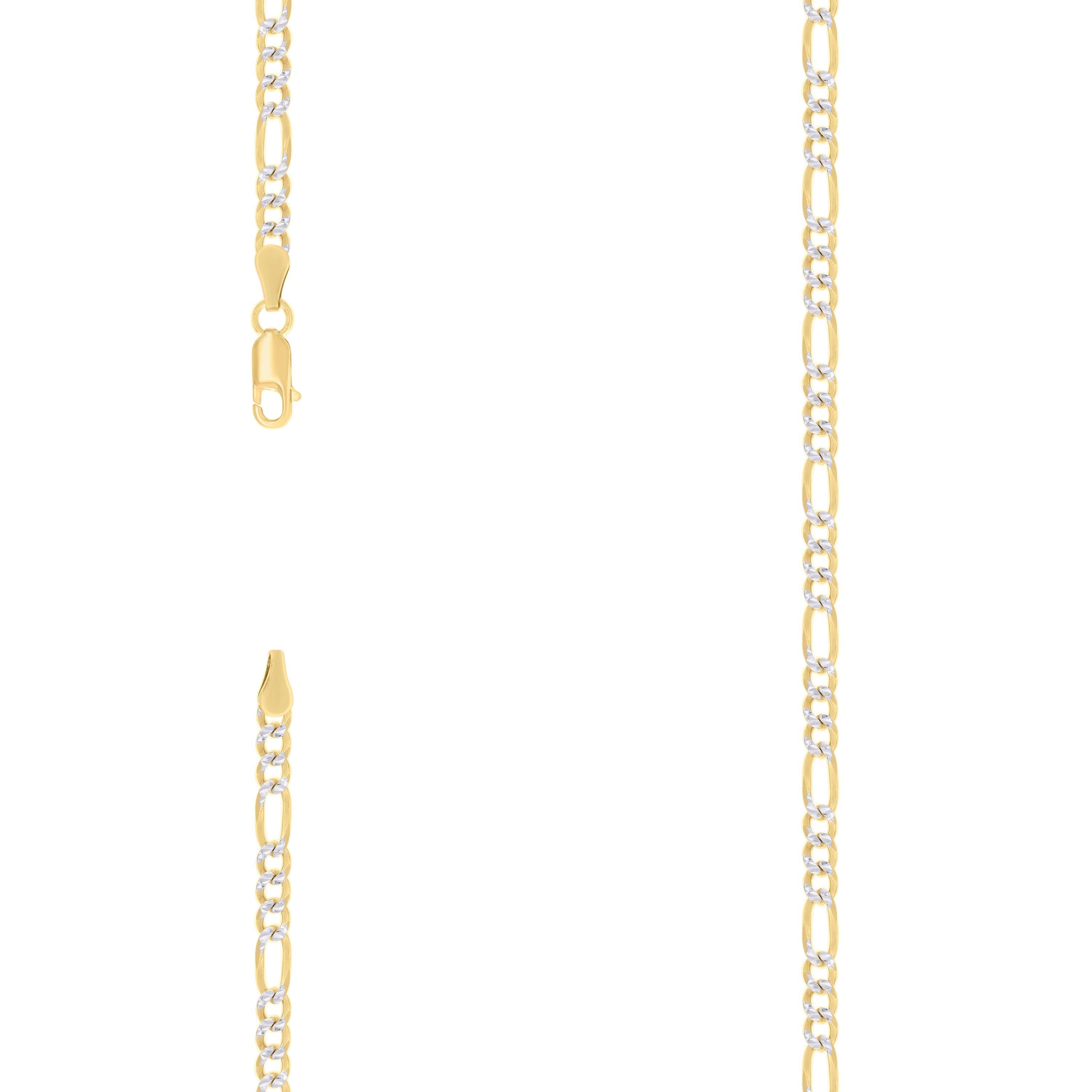 925 Sterling Silver Pave Super Flat Figaro Chain Two Tone 100 3.6mm-22