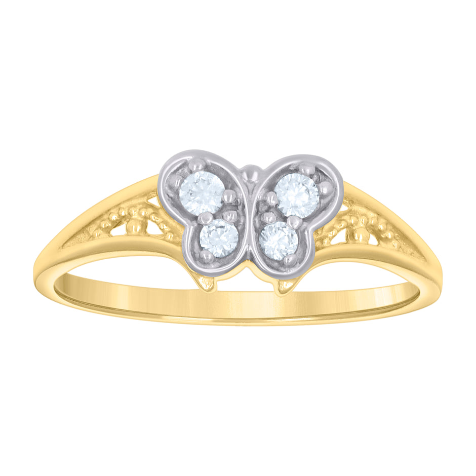 10kt Two-tone Gold Womens Cubic-Zirconia Butterfly Fashion Ring