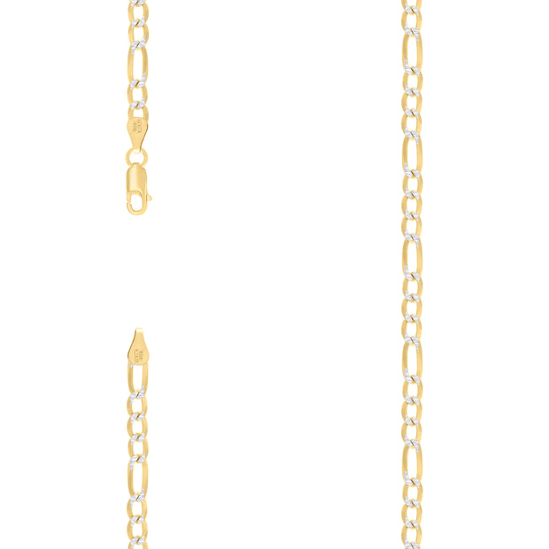 925 Sterling Silver Pave Super Flat Figaro Chain Two Tone 150 4.7mm-16"
