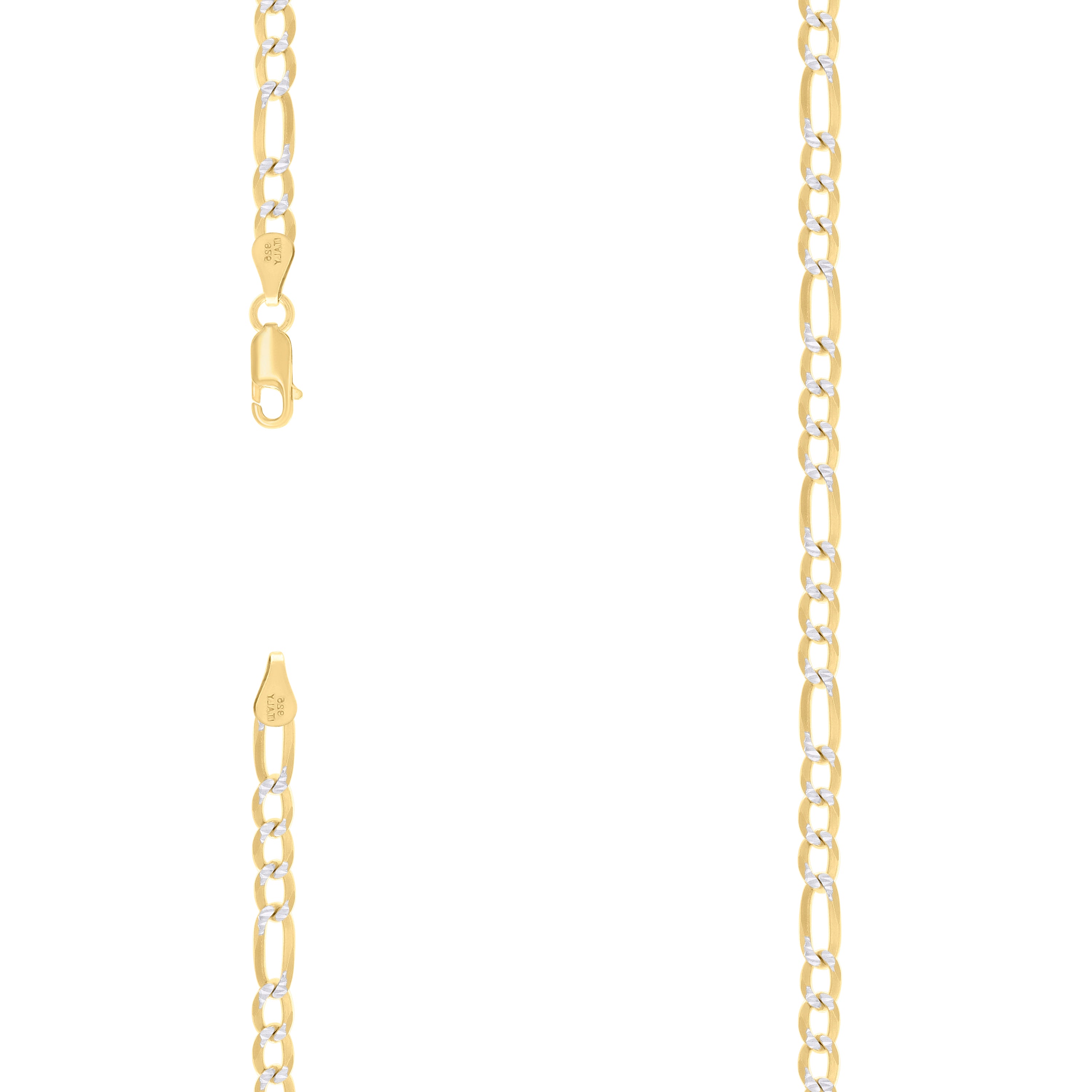 925 Sterling Silver Pave Super Flat Figaro Chain Two Tone 150 4.7mm-24