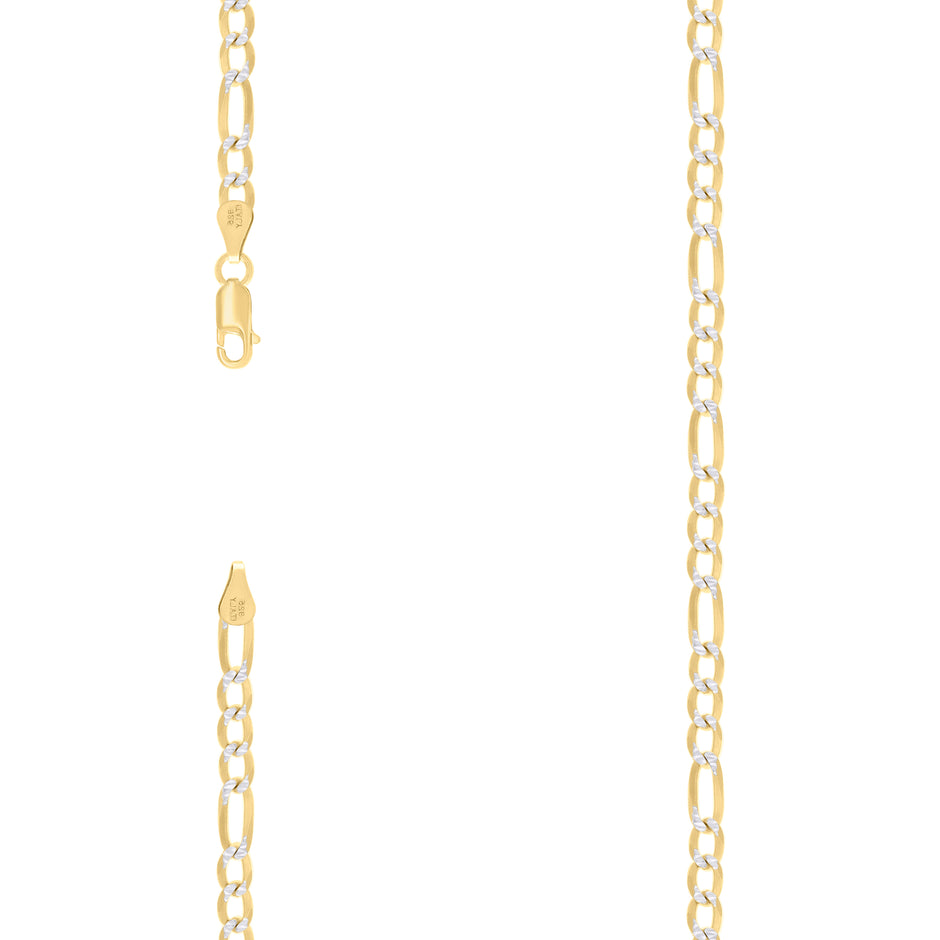 925 Sterling Silver Pave Super Flat Figaro Chain Two Tone 150 4.7mm-20" - SLV-137694