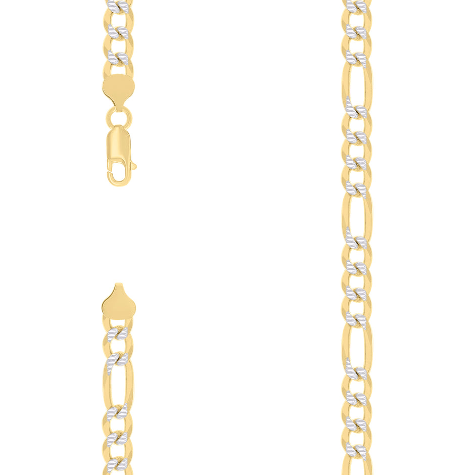 925 Sterling Silver Pave Super Flat Figaro Chain Two Tone 200 7.5mm-20" - SLV-137718