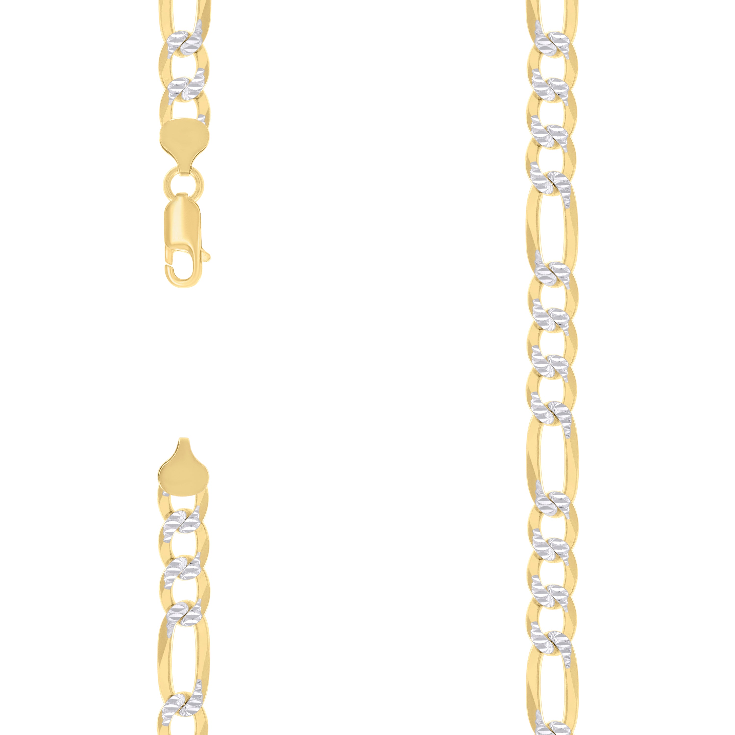 925 Sterling Silver Pave Super Flat Figaro Chain Two Tone 250 8.2mm-24
