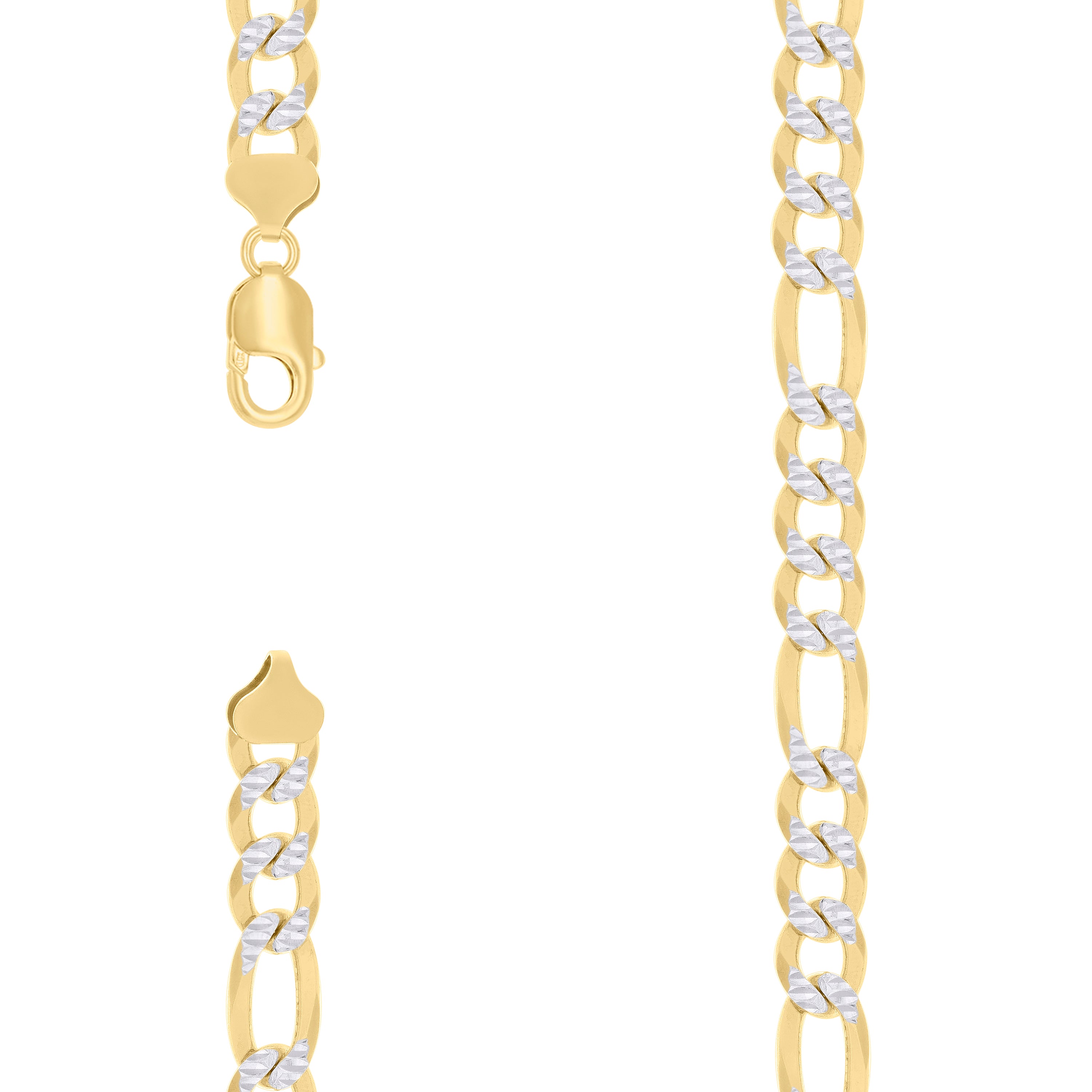 925 Sterling Silver Pave Super Flat Figaro Chain Two Tone 300 10mm-26