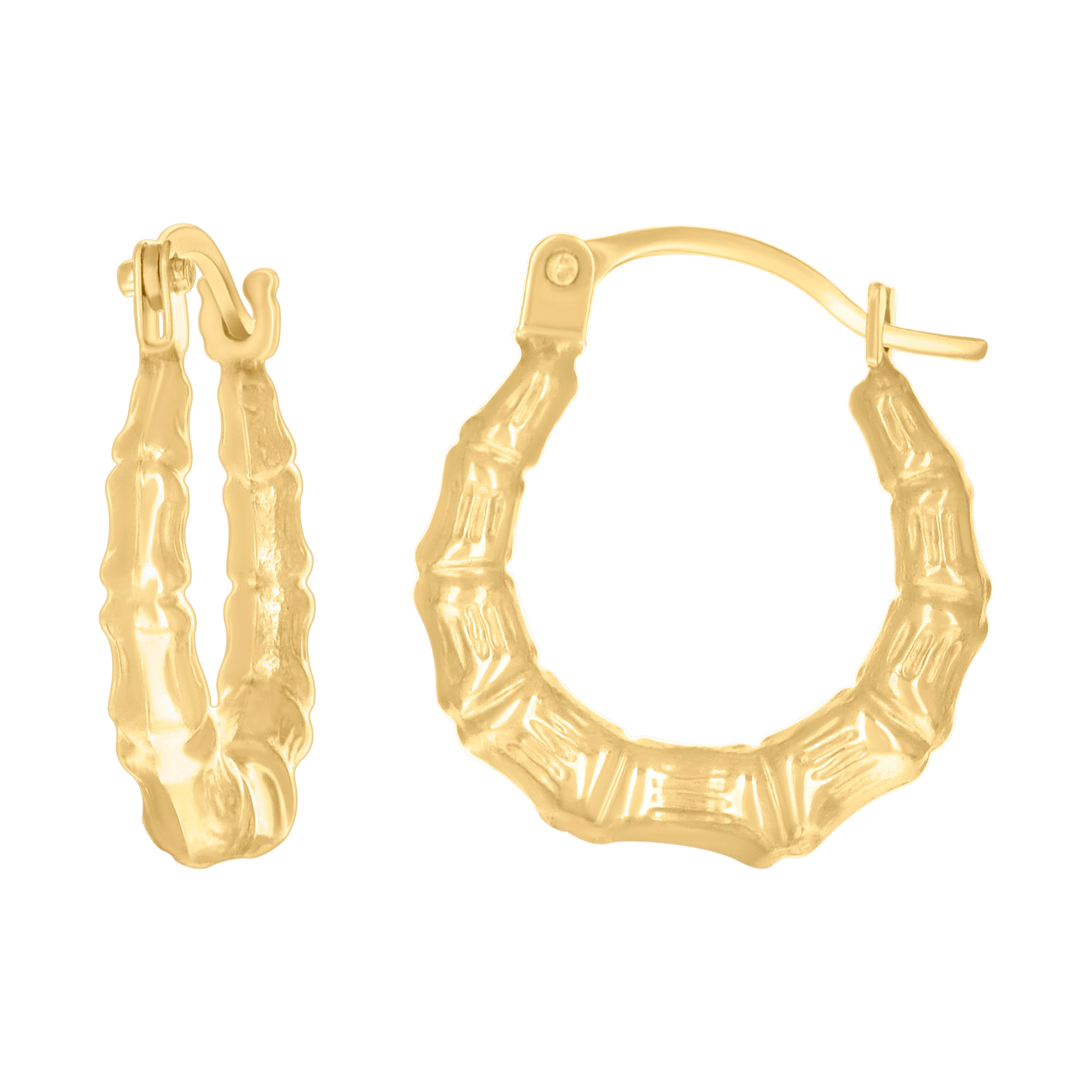 14kt Yellow Gold Womens Bamboo Fashion Hoop Earrings
