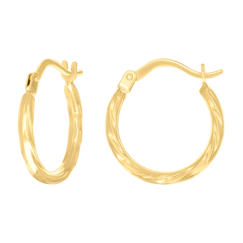14kt Yellow Gold Womens Round Twisted Hoop Earrings