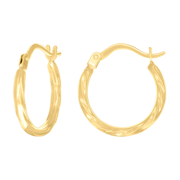 14kt Yellow Gold Womens Round Twisted Hoop Earrings