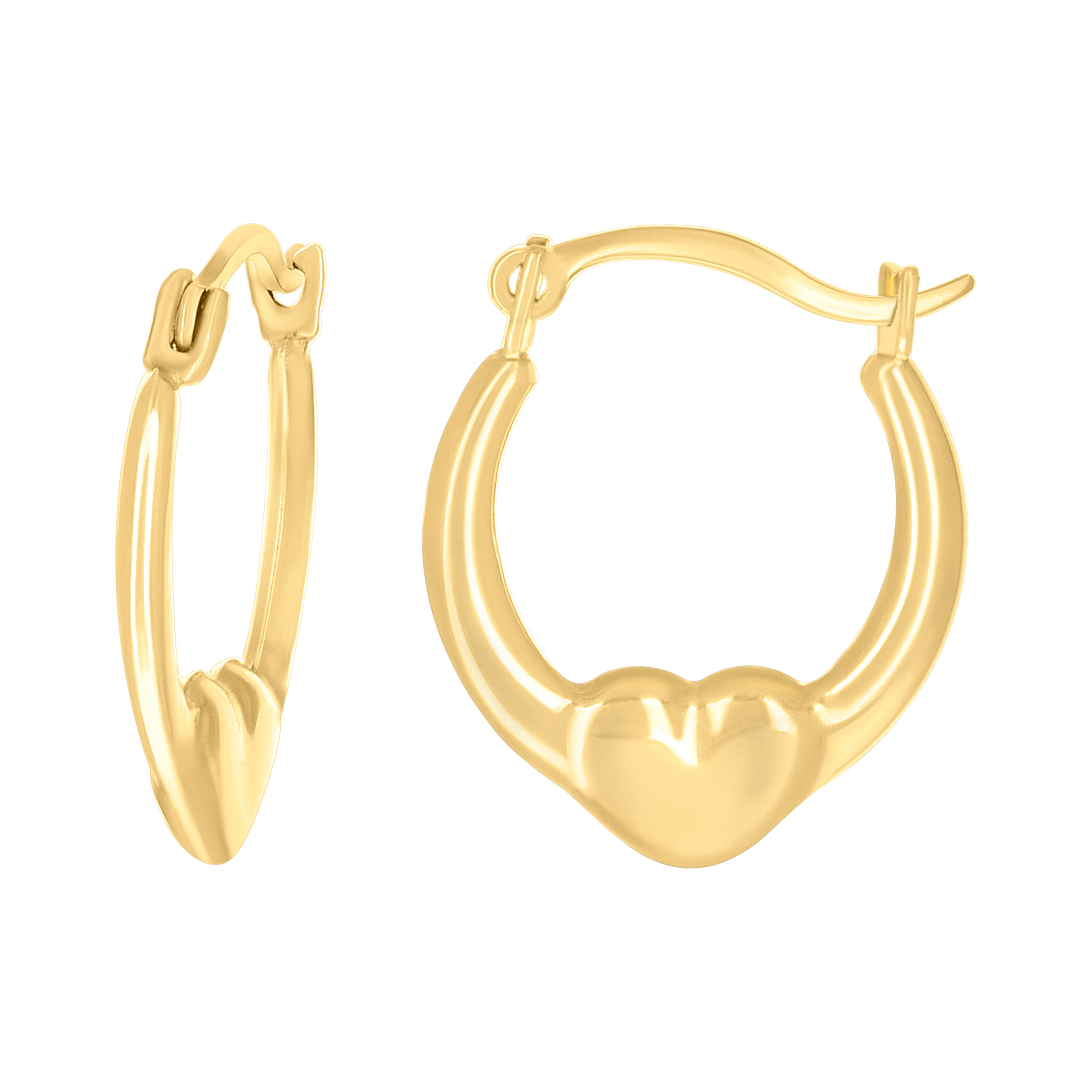 14kt Yellow Gold Womens Heart Hoop Earrings