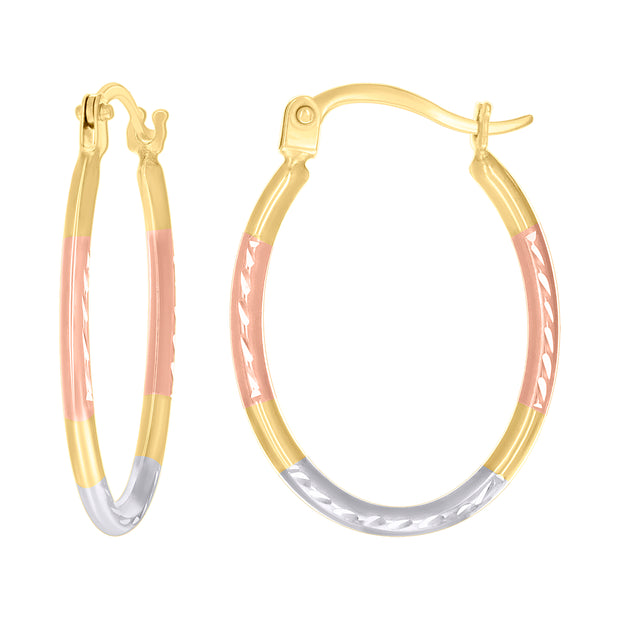 14kt Tri-Color Gold Womens Patterned Round Fashion Hoop Earrings
