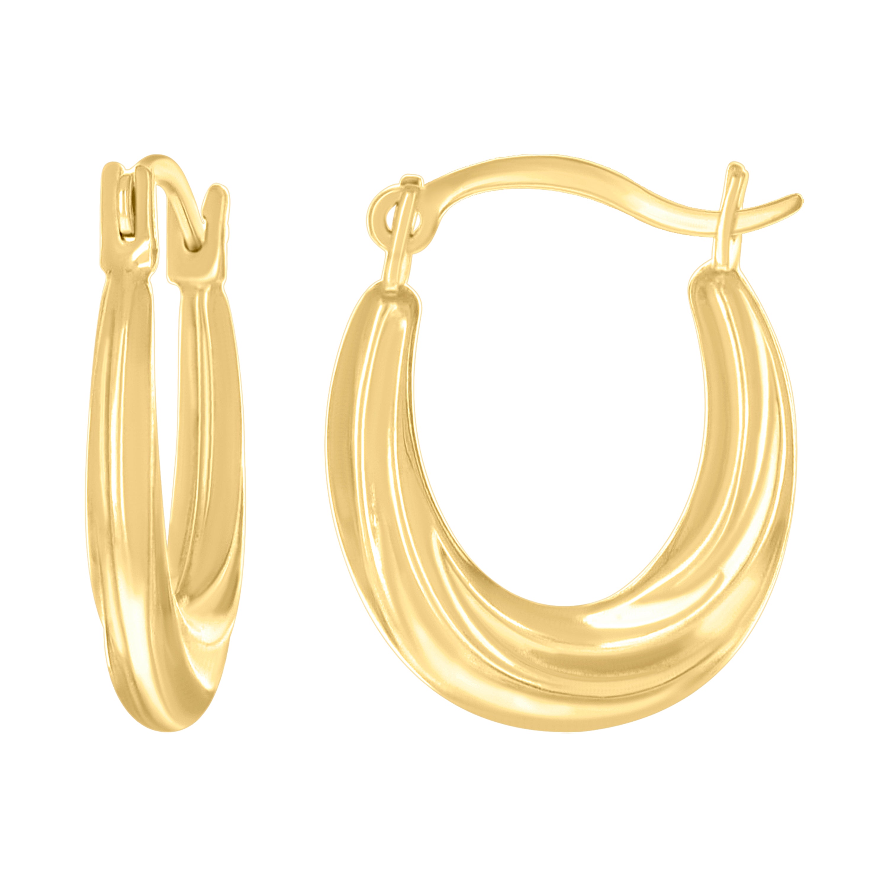 14kt Yellow Gold Womens Oval Twisted Hoop Earrings