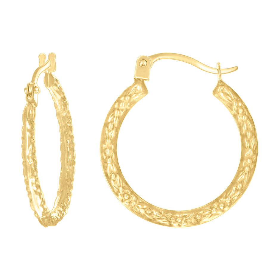 14kt Yellow Gold Womens Patterned Fashion Hoop Earrings