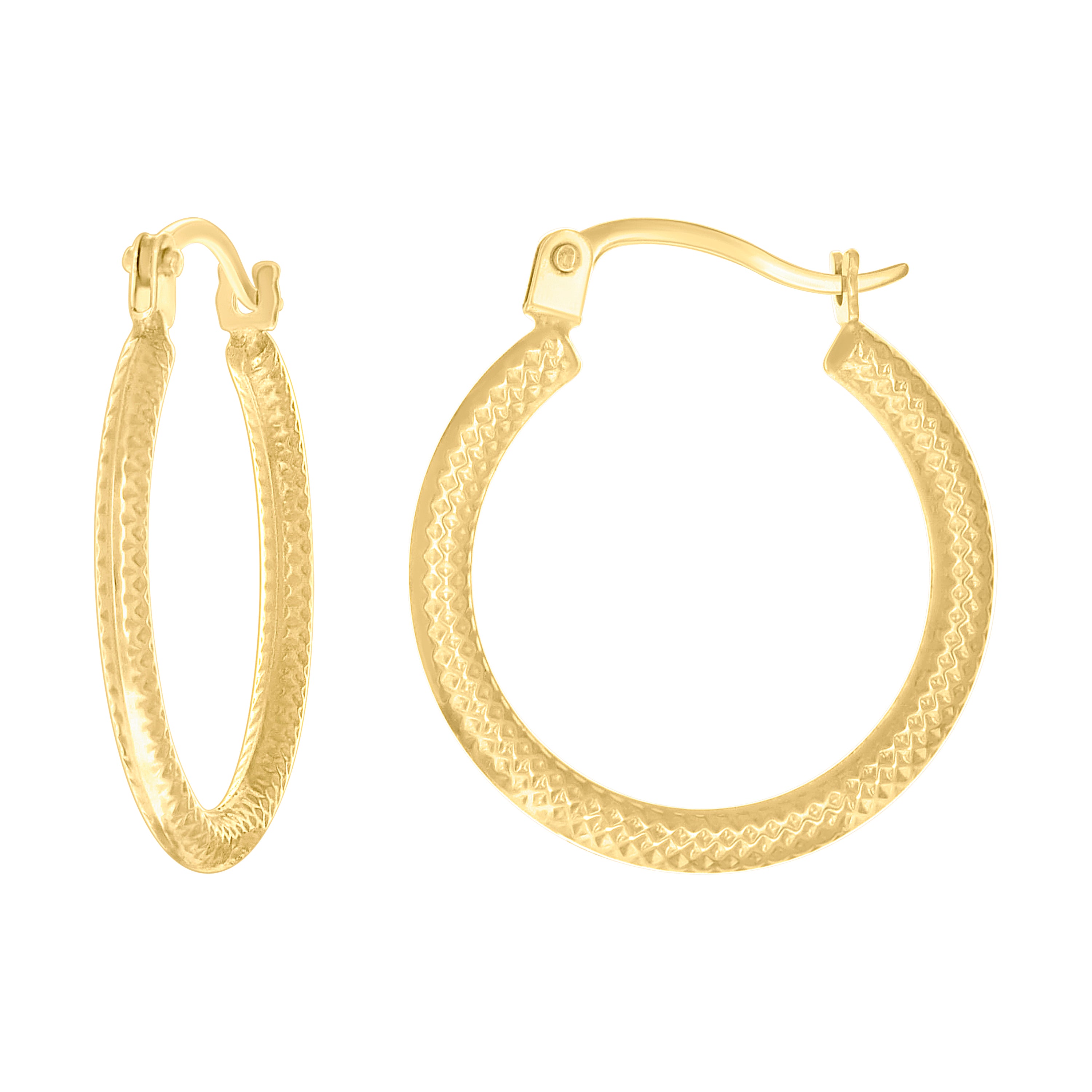 14kt Yellow Gold Womens Patterned Fashion Hoop Earrings
