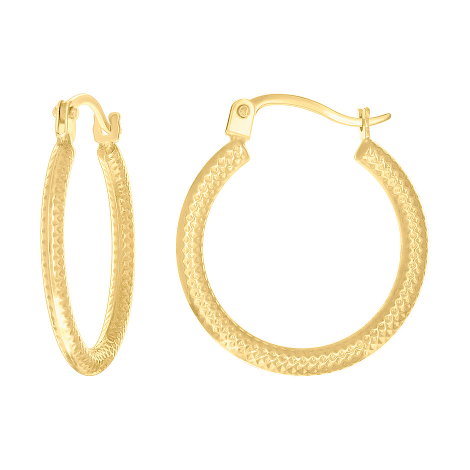 14kt Yellow Gold Womens Patterned Fashion Hoop Earrings