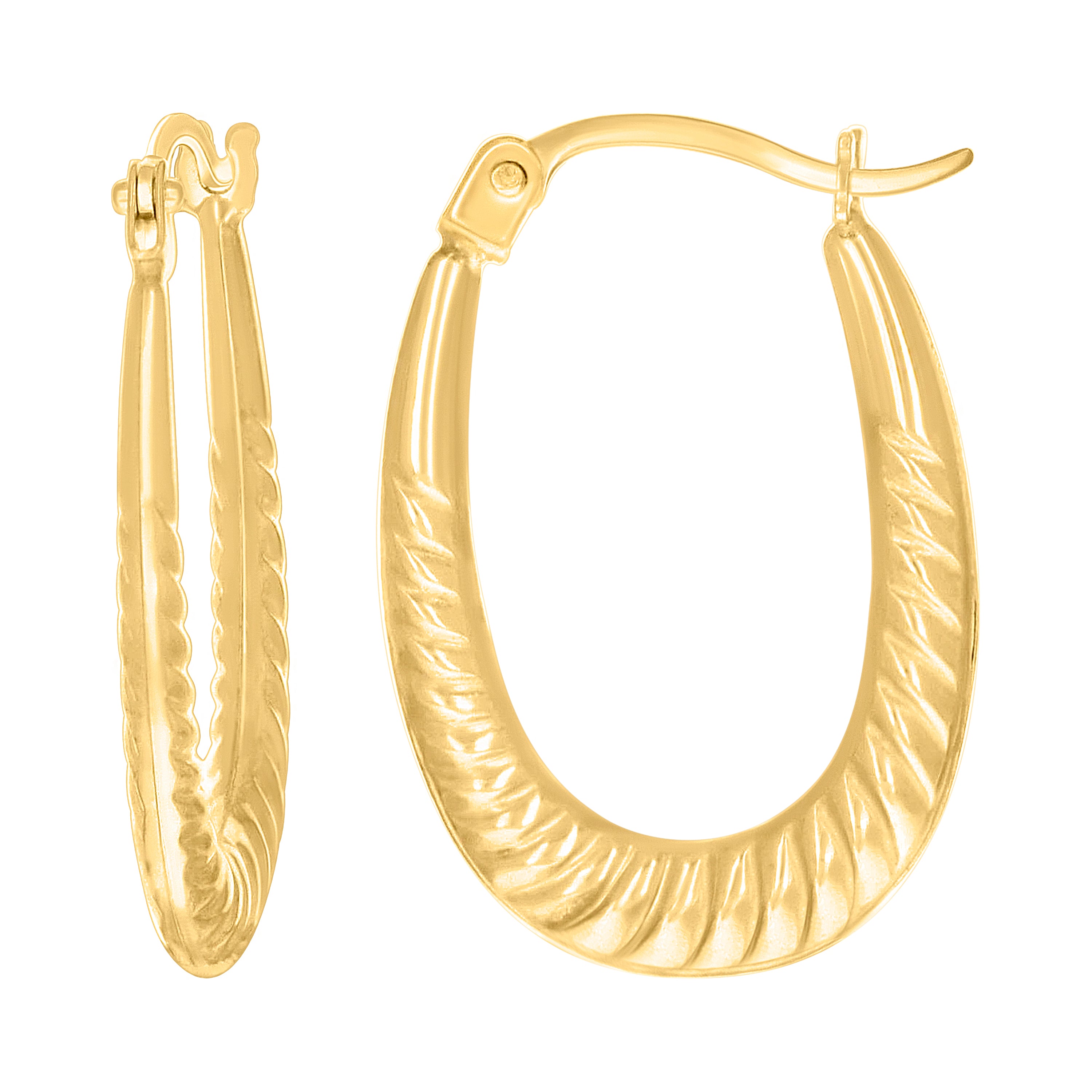 14kt Yellow Gold Womens Patterned Oval Fashion Hoop Earrings