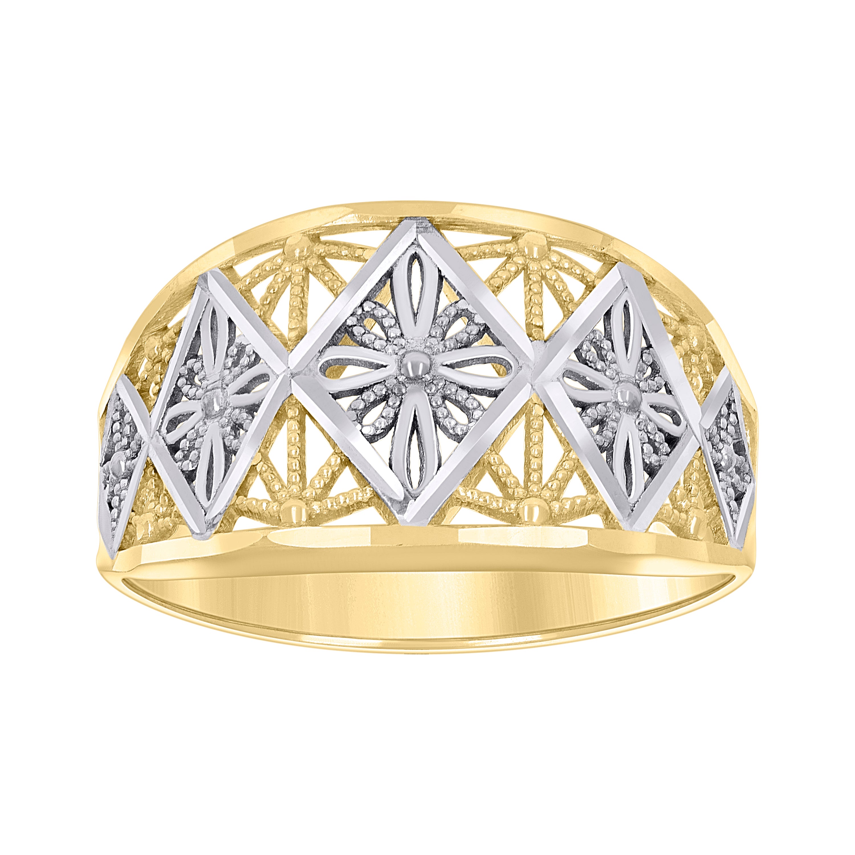 10kt Two-tone Gold Womens Floral Fashion Ring