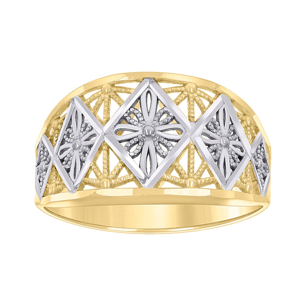 10kt Two-tone Gold Womens Floral Fashion Ring