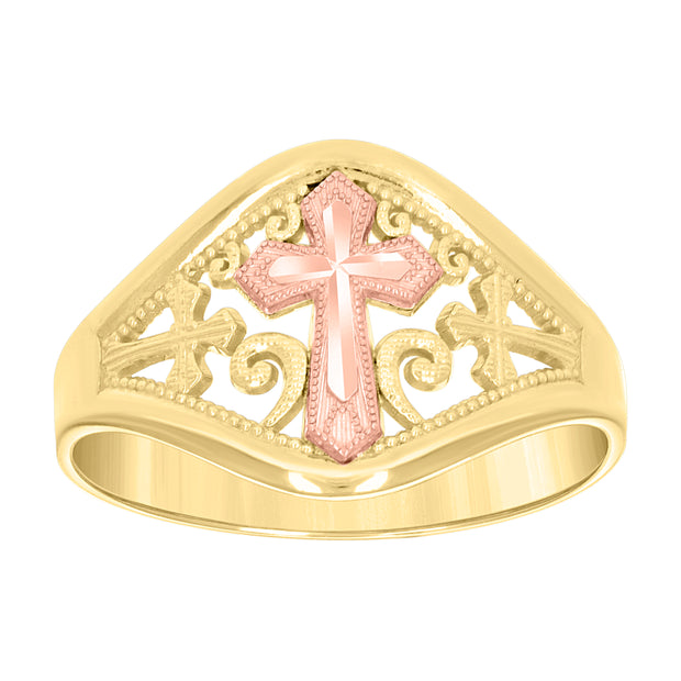 10kt Two-tone Gold Womens Cross Religious Ring