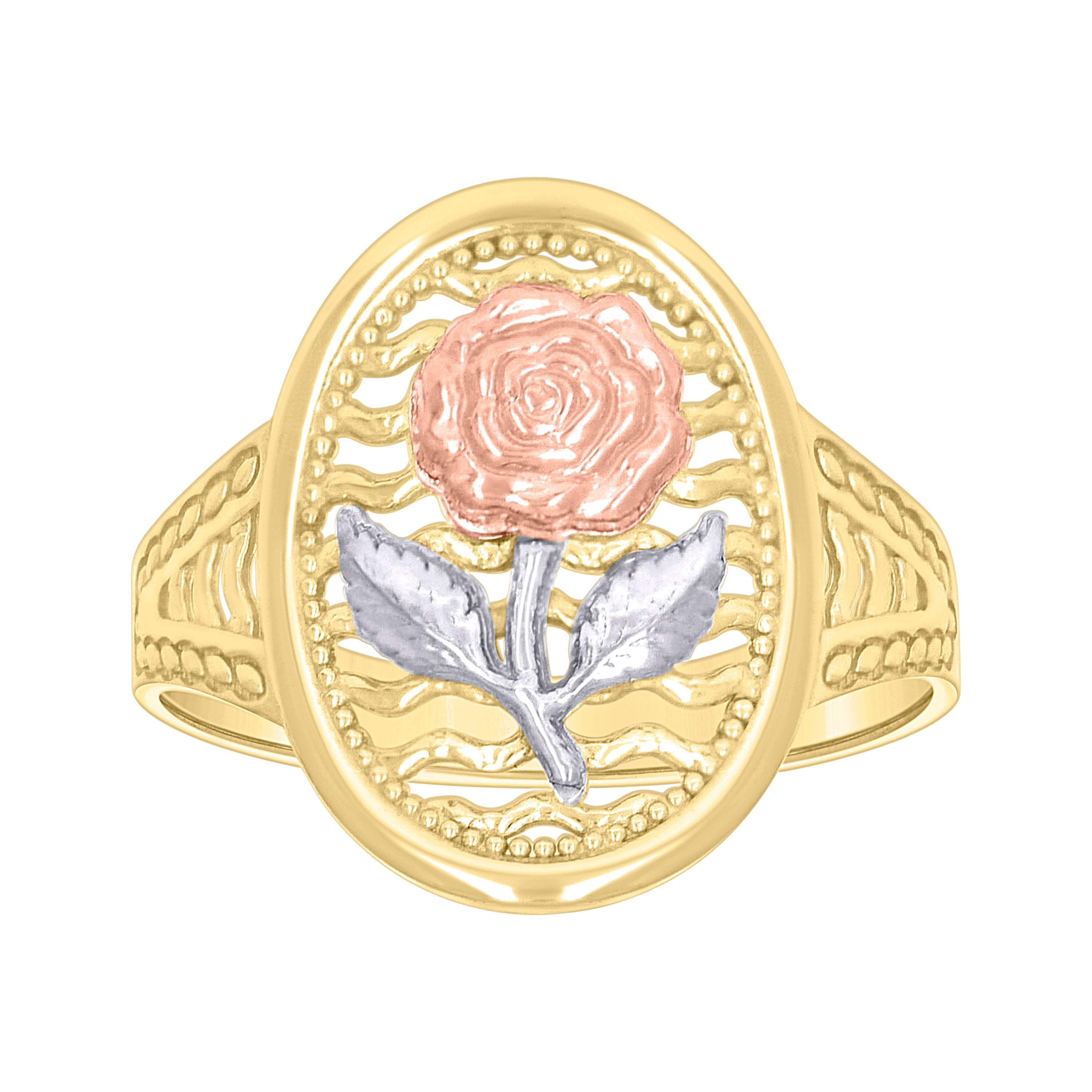 10kt Tri-Color Gold Womens Flower Fashion Ring