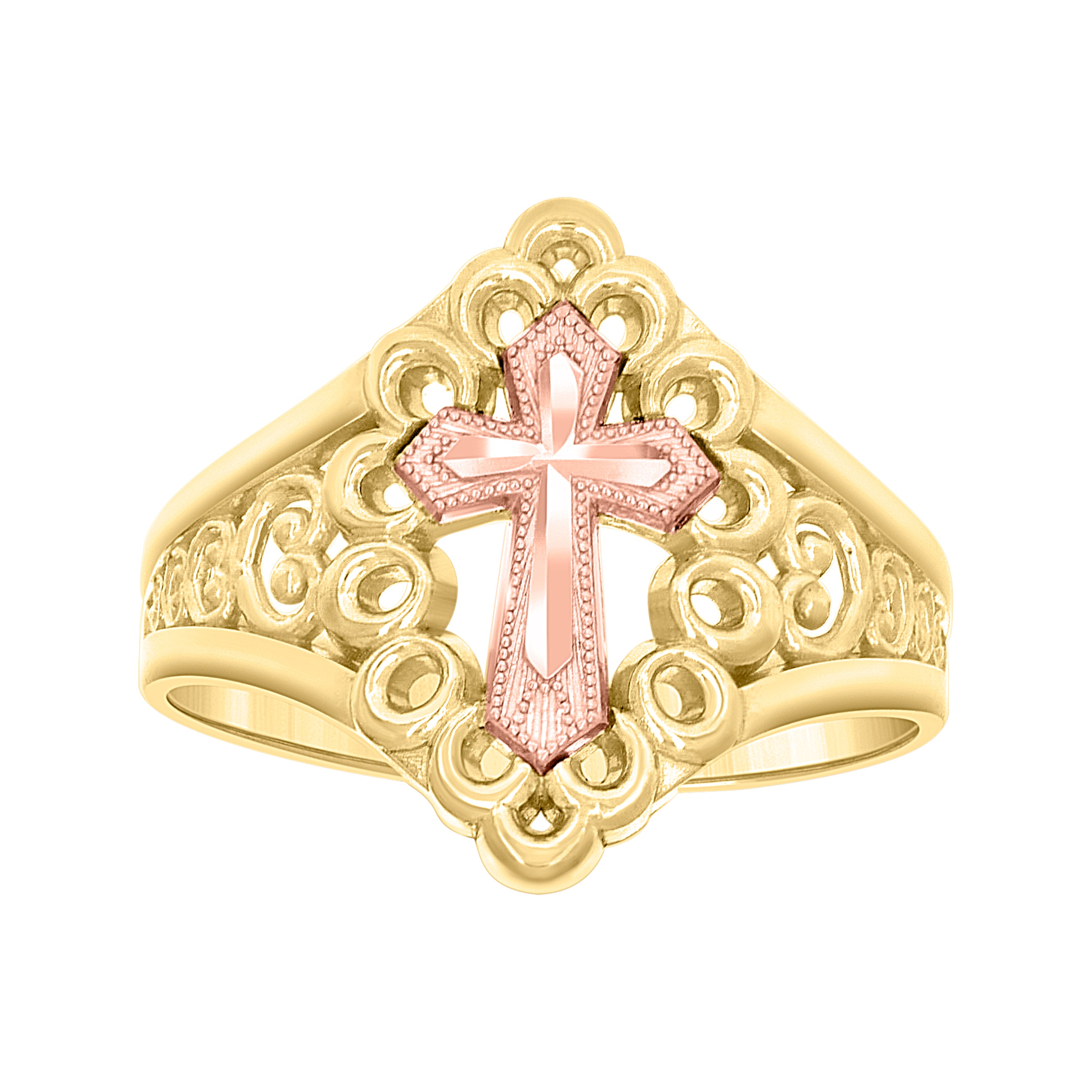 10kt Two-tone Gold Womens Cross Religious Ring