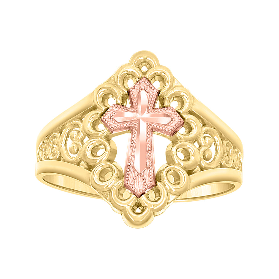 10kt Two-tone Gold Womens Cross Religious Ring