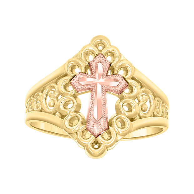 10kt Two-tone Gold Womens Cross Religious Ring