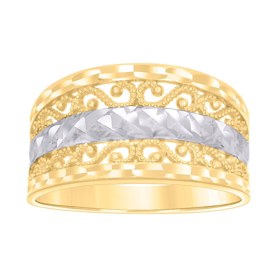 10kt Two-tone Gold Womens Filigree Fashion Ring