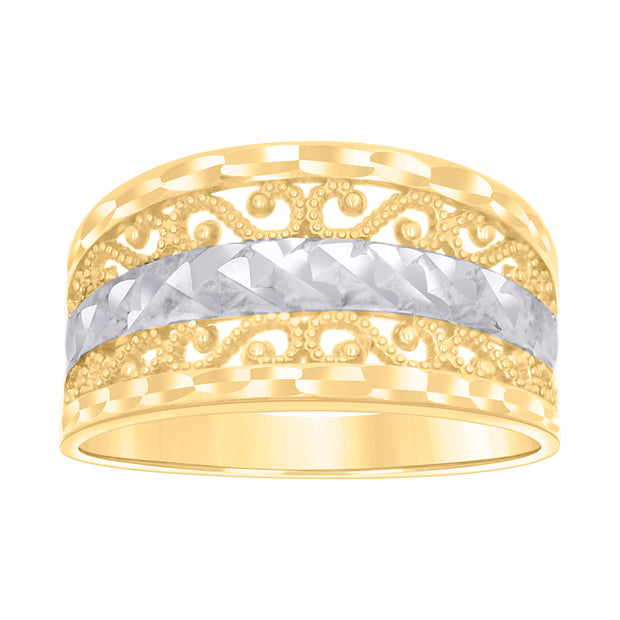 10kt Two-tone Gold Womens Filigree Fashion Ring