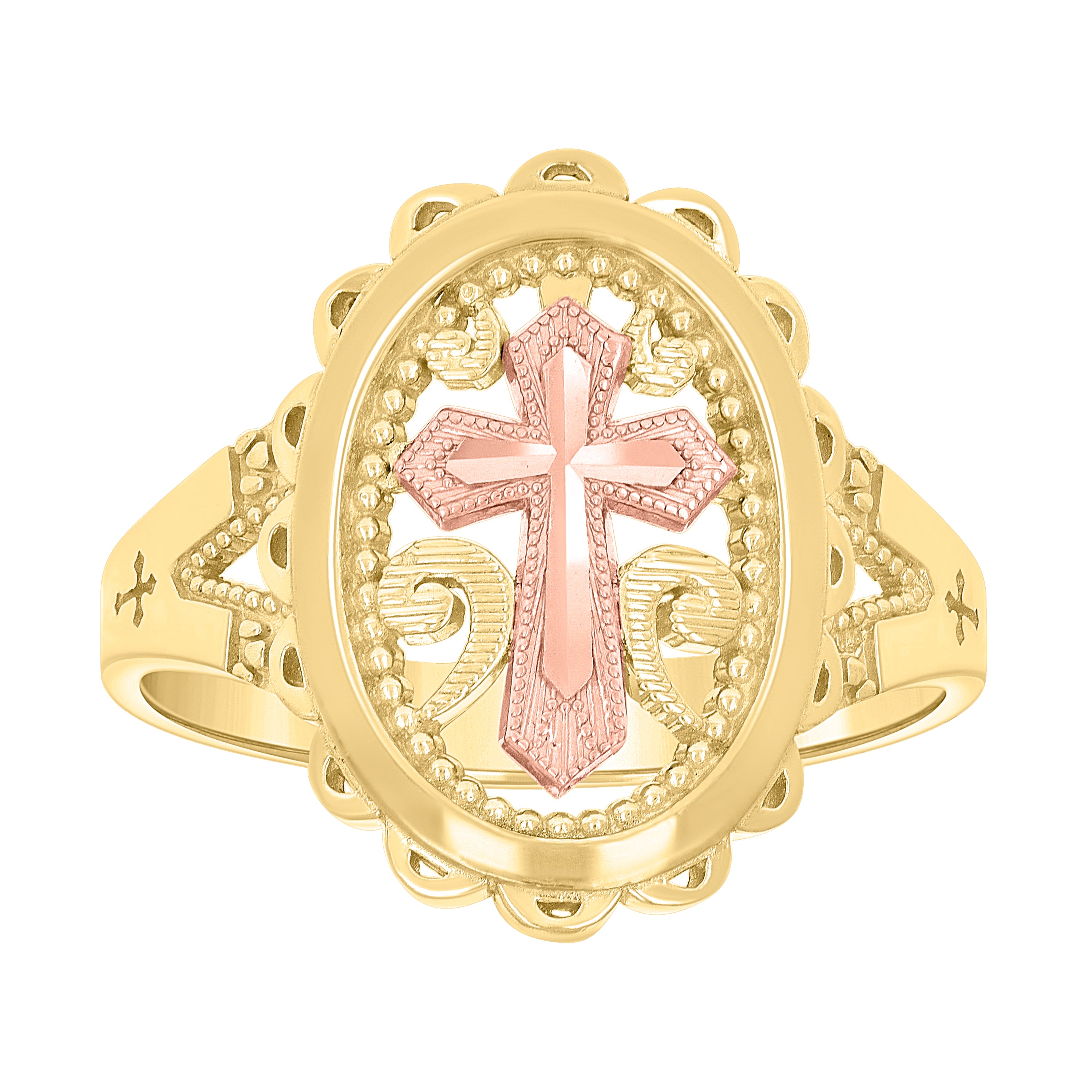 10kt Two-tone Gold Womens Cross Religious Ring